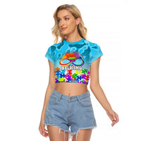 World Autism Awareness Day 2024 Raglan Cropped T Shirt In A World Where You Can Be Anything Be Kind - Wonder Print Shop