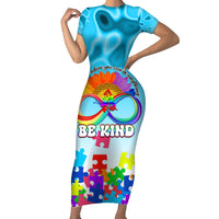 World Autism Awareness Day 2024 Short Sleeve Bodycon Dress In A World Where You Can Be Anything Be Kind - Wonder Print Shop