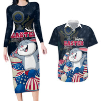 American Easter Day 2024 Couples Matching Long Sleeve Bodycon Dress and Hawaiian Shirt Bunny With US Easter Eggs - Wonder Print Shop