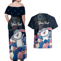 American Easter Day 2024 Couples Matching Off Shoulder Maxi Dress and Hawaiian Shirt Bunny With US Easter Eggs - Wonder Print Shop