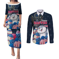 American Easter Day 2024 Couples Matching Puletasi and Long Sleeve Button Shirt Bunny With US Easter Eggs - Wonder Print Shop