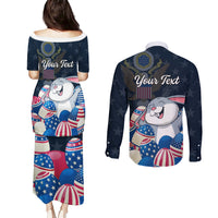 American Easter Day 2024 Couples Matching Puletasi and Long Sleeve Button Shirt Bunny With US Easter Eggs - Wonder Print Shop