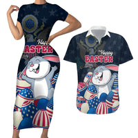 American Easter Day 2024 Couples Matching Short Sleeve Bodycon Dress and Hawaiian Shirt Bunny With US Easter Eggs - Wonder Print Shop