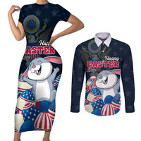 American Easter Day 2024 Couples Matching Short Sleeve Bodycon Dress and Long Sleeve Button Shirt Bunny With US Easter Eggs - Wonder Print Shop