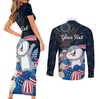 American Easter Day 2024 Couples Matching Short Sleeve Bodycon Dress and Long Sleeve Button Shirt Bunny With US Easter Eggs - Wonder Print Shop
