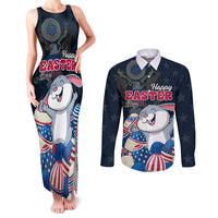 American Easter Day 2024 Couples Matching Tank Maxi Dress and Long Sleeve Button Shirt Bunny With US Easter Eggs - Wonder Print Shop
