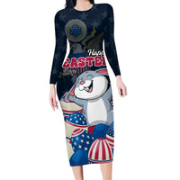 American Easter Day 2024 Family Matching Long Sleeve Bodycon Dress and Hawaiian Shirt Bunny With US Easter Eggs - Wonder Print Shop