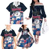 American Easter Day 2024 Family Matching Off The Shoulder Long Sleeve Dress and Hawaiian Shirt Bunny With US Easter Eggs - Wonder Print Shop