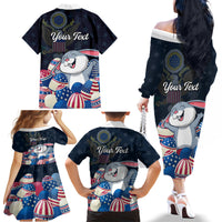 American Easter Day 2024 Family Matching Off The Shoulder Long Sleeve Dress and Hawaiian Shirt Bunny With US Easter Eggs - Wonder Print Shop