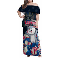 American Easter Day 2024 Family Matching Off Shoulder Maxi Dress and Hawaiian Shirt Bunny With US Easter Eggs - Wonder Print Shop