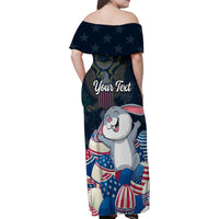 American Easter Day 2024 Family Matching Off Shoulder Maxi Dress and Hawaiian Shirt Bunny With US Easter Eggs - Wonder Print Shop