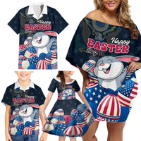 American Easter Day 2024 Family Matching Off Shoulder Short Dress and Hawaiian Shirt Bunny With US Easter Eggs - Wonder Print Shop
