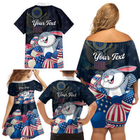 American Easter Day 2024 Family Matching Off Shoulder Short Dress and Hawaiian Shirt Bunny With US Easter Eggs - Wonder Print Shop