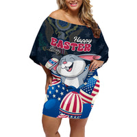 American Easter Day 2024 Family Matching Off Shoulder Short Dress and Hawaiian Shirt Bunny With US Easter Eggs - Wonder Print Shop