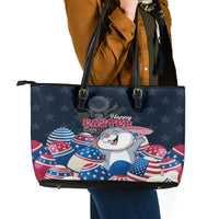 American Easter Day 2024 Leather Tote Bag Bunny With US Easter Eggs - Wonder Print Shop