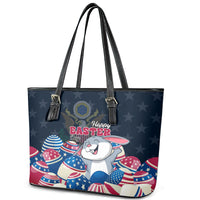 American Easter Day 2024 Leather Tote Bag Bunny With US Easter Eggs - Wonder Print Shop