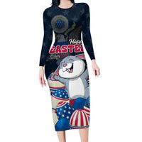 American Easter Day 2024 Long Sleeve Bodycon Dress Bunny With US Easter Eggs - Wonder Print Shop