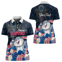American Easter Day 2024 Women Polo Shirt Bunny With US Easter Eggs - Wonder Print Shop