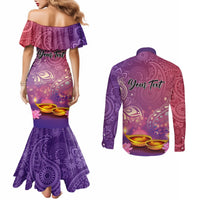 Puthandu Vazthukal 2024 Couples Matching Mermaid Dress and Long Sleeve Button Shirt Happy Tamil New Year