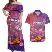 Puthandu Vazthukal 2024 Couples Matching Off Shoulder Maxi Dress and Hawaiian Shirt Happy Tamil New Year - Wonder Print Shop