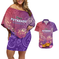Puthandu Vazthukal 2024 Couples Matching Off Shoulder Short Dress and Hawaiian Shirt Happy Tamil New Year - Wonder Print Shop