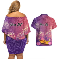 Puthandu Vazthukal 2024 Couples Matching Off Shoulder Short Dress and Hawaiian Shirt Happy Tamil New Year - Wonder Print Shop