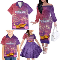 Puthandu Vazthukal 2024 Family Matching Off The Shoulder Long Sleeve Dress and Hawaiian Shirt Happy Tamil New Year - Wonder Print Shop