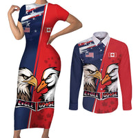 Personalized Canada Goose x USA Band Eagle Faced Off Couples Matching Short Sleeve Bodycon Dress and Long Sleeve Button Shirt