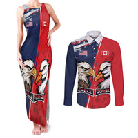 Personalized Canada Goose x USA Band Eagle Faced Off Couples Matching Tank Maxi Dress and Long Sleeve Button Shirt