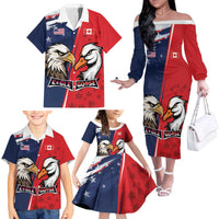 Personalized Canada Goose x USA Band Eagle Faced Off Family Matching Off The Shoulder Long Sleeve Dress and Hawaiian Shirt