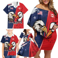 Personalized Canada Goose x USA Band Eagle Faced Off Family Matching Off Shoulder Short Dress and Hawaiian Shirt