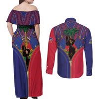 Haiti Heritage Month Couples Matching Off Shoulder Maxi Dress and Long Sleeve Button Shirt Zipper Stylized