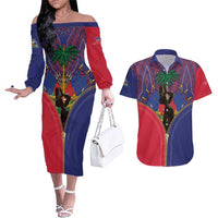 Haiti Heritage Month Couples Matching Off The Shoulder Long Sleeve Dress and Hawaiian Shirt Zipper Stylized