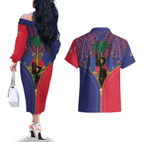 Haiti Heritage Month Couples Matching Off The Shoulder Long Sleeve Dress and Hawaiian Shirt Zipper Stylized