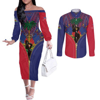 Haiti Heritage Month Couples Matching Off The Shoulder Long Sleeve Dress and Long Sleeve Button Shirt Zipper Stylized