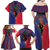 Haiti Heritage Month Family Matching Off Shoulder Maxi Dress and Hawaiian Shirt Zipper Stylized