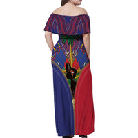 Haiti Heritage Month Family Matching Off Shoulder Maxi Dress and Hawaiian Shirt Zipper Stylized