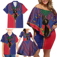 Haiti Heritage Month Family Matching Off Shoulder Short Dress and Hawaiian Shirt Zipper Stylized