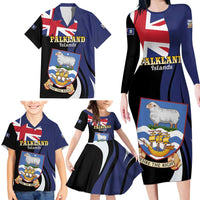 Personalised Falkland Islands Family Matching Long Sleeve Bodycon Dress and Hawaiian Shirt Desire the Right