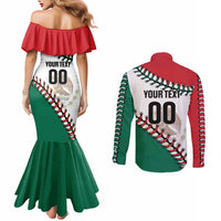 Custom Baseball Mexico Couples Matching Mermaid Dress and Long Sleeve Button Shirt Come On Mexican Team