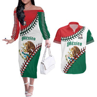 Custom Baseball Mexico Couples Matching Off The Shoulder Long Sleeve Dress and Hawaiian Shirt Come On Mexican Team