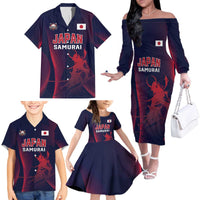 Custom Baseball Japan Family Matching Off The Shoulder Long Sleeve Dress and Hawaiian Shirt Japan Samurai Go Champions