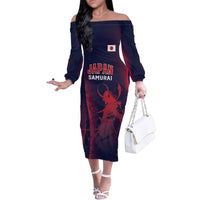 Custom Baseball Japan Family Matching Off The Shoulder Long Sleeve Dress and Hawaiian Shirt Japan Samurai Go Champions