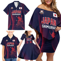 Custom Baseball Japan Family Matching Off Shoulder Short Dress and Hawaiian Shirt Japan Samurai Go Champions