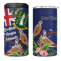 Personalised British Virgin Islands 4 in 1 Can Cooler Tumbler Two Turtle Doves Tropical Flowers