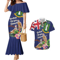Personalised British Virgin Islands Couples Matching Mermaid Dress and Hawaiian Shirt Two Turtle Doves Tropical Flowers