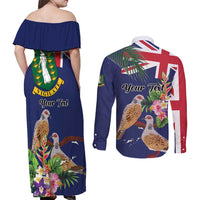 Personalised British Virgin Islands Couples Matching Off Shoulder Maxi Dress and Long Sleeve Button Shirt Two Turtle Doves Tropical Flowers
