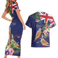 Personalised British Virgin Islands Couples Matching Short Sleeve Bodycon Dress and Hawaiian Shirt Two Turtle Doves Tropical Flowers
