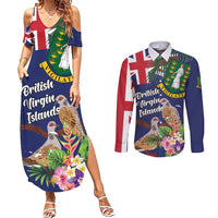 Personalised British Virgin Islands Couples Matching Summer Maxi Dress and Long Sleeve Button Shirt Two Turtle Doves Tropical Flowers