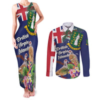 Personalised British Virgin Islands Couples Matching Tank Maxi Dress and Long Sleeve Button Shirt Two Turtle Doves Tropical Flowers